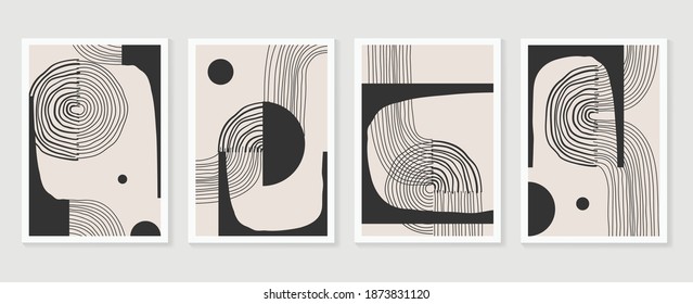 Abstract wall arts vector collection.  Earth tones organic shape Art design for poster, print, cover, wallpaper, Minimal and  natural wall art. Vector illustration.