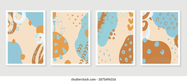 Abstract wall arts vector collection.  Earth tones Hand drawn organic shape art design for wall framed prints, canvas prints, poster, home decor, cover, wallpaper.