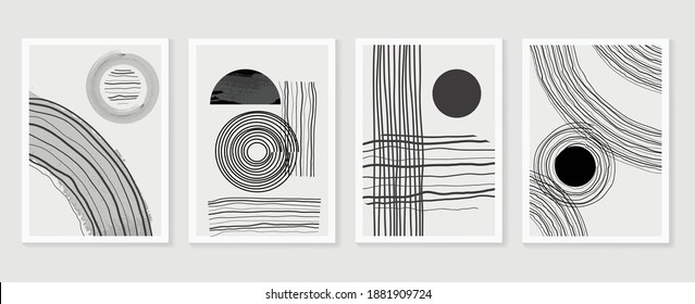 Abstract wall arts vector collection.  Earth tones Hand drawn organic shape art design for wall framed prints, canvas prints, poster, home decor, cover, wallpaper.