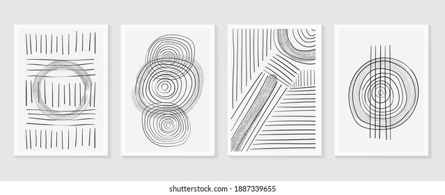 Abstract wall arts vector collection.  Black and white organic shape Art brush design for wall framed prints, canvas prints, poster, home decor, cover, wallpaper. Vector illustration