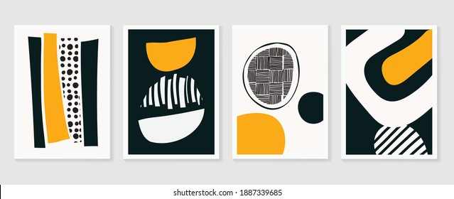 Abstract wall arts vector collection.  Black and white organic shape Art brush design for wall framed prints, canvas prints, poster, home decor, cover, wallpaper. Vector illustration