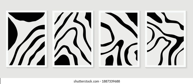 Abstract wall arts vector collection.  Black and white organic shape Art brush design for wall framed prints, canvas prints, poster, home decor, cover, wallpaper. Vector illustration