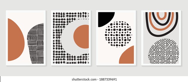 Resumen de colección vectorial de artes murales.  Forma orgánica en blanco y negro Diseño de pincel de arte para impresiones enmarcadas en pared, impresiones de lienzo, afiche, decoración de casa, cubierta, papel tapizado. Ilustración del vector