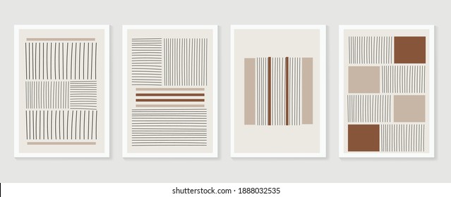 Abstract wall arts vector collection.  Earth tones Hand drawn organic shape art design for wall framed prints, canvas prints, poster, home decor, cover, wallpaper.