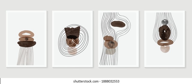 Abstract wall arts vector collection.  Earth tones Hand drawn organic shape art design for wall framed prints, canvas prints, poster, home decor, cover, wallpaper.