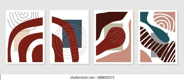 Abstract wall arts vector collection.  Earth tones Hand drawn organic shape art design for wall framed prints, canvas prints, poster, home decor, cover, wallpaper.