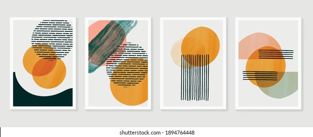 Abstract Wall Arts Vector Collection.  Earth Tones Organic Shape Art Brush Design For Wall Framed Prints, Canvas Prints, Poster, Home Decor, Cover, Wallpaper. Vector Illustration