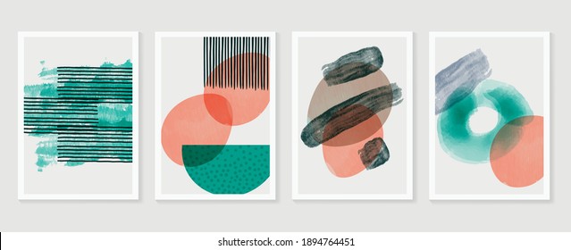 Abstract Wall Arts Vector Collection.  Earth Tones Organic Shape Art Brush Design For Wall Framed Prints, Canvas Prints, Poster, Home Decor, Cover, Wallpaper. Vector Illustration