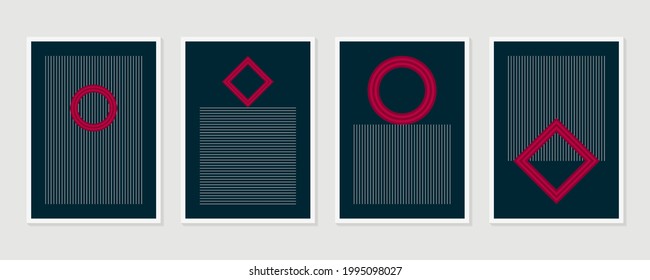 Abstract wall arts vector collection. Set of minimal  geometric design posters, vector template with primitive shapes elements, modern hipster style. Minimal and natural wall art. Vector illustration.