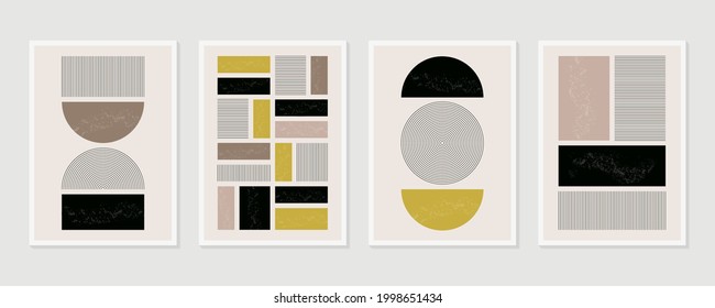 Abstract wall arts vector collection. Set of minimal  geometric design posters, vector template with primitive shapes elements, modern hipster style. Minimal and natural wall art. Vector illustration.