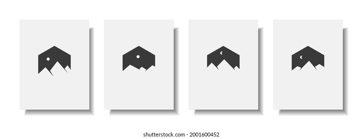 Abstract wall arts vector collection. Minimal and natural wall art. Minimalist mountain panorama illustration. Black and white organic shape art design for poster, print, cover, wallpaper, etc