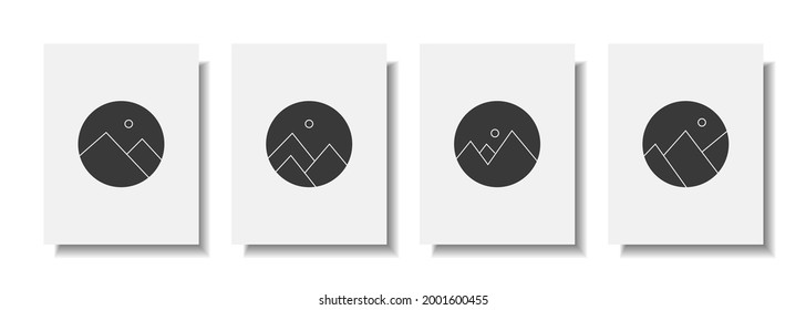 Abstract wall arts vector collection. Minimal and natural wall art. Minimalist mountain panorama illustration. Black and white organic shape art design for poster, print, cover, wallpaper, etc