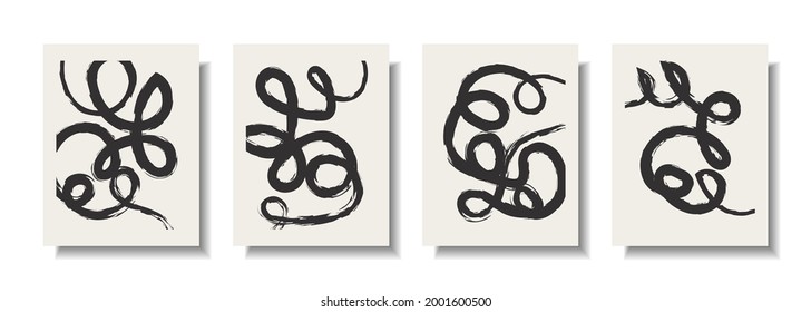 Abstract wall arts vector collection. Minimal and natural wall art. Vector illustration. Black and white organic shape Art design for poster, print, cover, wallpaper, etc