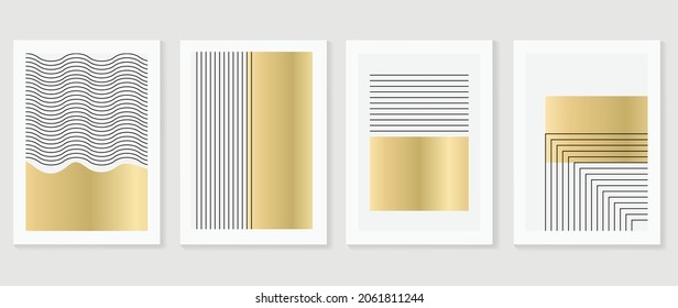 Abstract wall arts vector collection. luxury gold line art design for poster, print, cover, wallpaper, Minimal and natural wall art. Vector illustration.