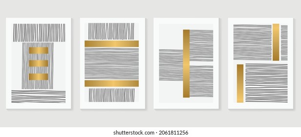 Abstract wall arts vector collection. luxury gold line art design for poster, print, cover, wallpaper, Minimal and natural wall art. Vector illustration.