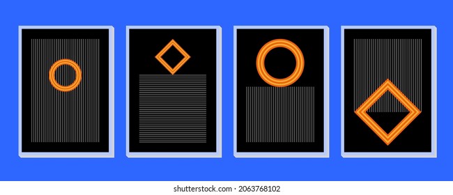 Resumen de colección vectorial de artes murales. Conjunto de afiches de diseño geométrico mínimo, plantilla vectorial con elementos de formas primitivas, estilo hipster moderno. Muros de arte mínimo y natural. Ilustración vectorial.