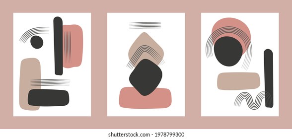 Abstract wall arts vector illustration set. Organic shape. The elements design for poster, print, cover, wallpaper.