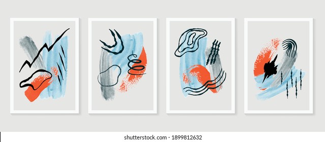 Abstract wall arts vector. Mural wall art. Hand draw organic shape design for wall framed prints, canvas artwork, canvas prints, poster, home decor, cover, wallpaper. Vector illustration.
