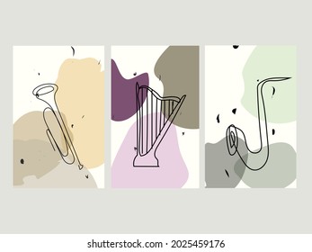 Abstract wall arts vector. Trendy music set, Design for wall framed prints, canvas poster, artwork as postcard or brochure.Vector illustration.