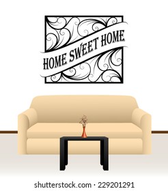 Abstract wall decoration for interior design with sign