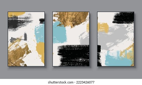 Abstract wall painting art suit. Posters, murals, prints. Watercolor art vector painting, gold line pattern, brush