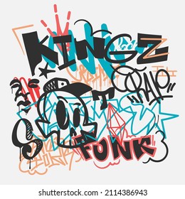 Abstract wall scribbles background. Graffiti and street art texture with tags, doodles,words, calligraphy. Applicable for poster, t-shirt print, textile, wall design. Vactor illustration.