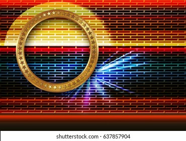 The abstract wall with spot light and gold metallic ring