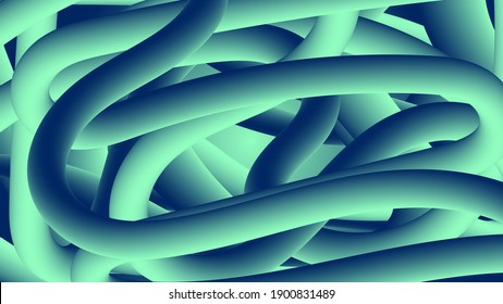 fondo de pantalla abstracto con efecto 3d. entrelazado caótico de objetos cilíndricos curvados de color turquesa azul. vector