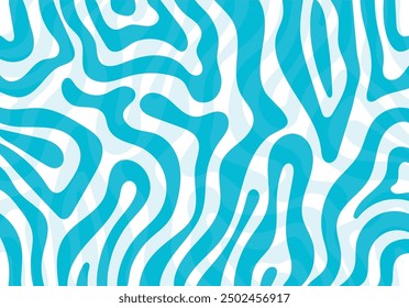 Fondo de pantalla abstracto, fondo de líneas onduladas. agua, tigre, rayas de cebra. Colores azules. Ilustración vectorial. Diseño gráfico. Patrón de Trippy en estilo de dibujo a mano.