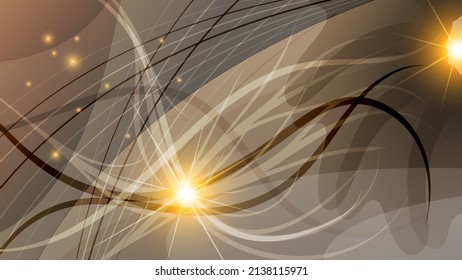 Abstract wallpaper in beige coffee tones. Overlapping wavy stripes, thin lines, smooth shapes, flashes of light, glare and glow. Vector.
