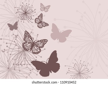 Abstract wallpaper with butterflies and flowers