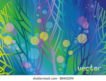 Abstract wallpaper with colored weeds and bubbles