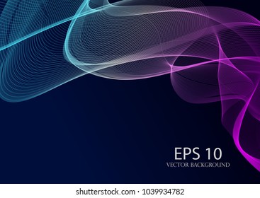 Abstract wallpaper. Dark blue background, colorful transparent wave.