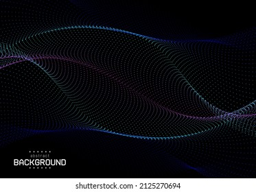 la línea de flujo de papel pintado abstracto con curva y retorcido sobre fondo azul marino oscuro puede utilizarse para la presentación de la tecnología de empaquetado de etiquetas de productos de plantilla de página web o de folleto y para los pasos de vector de publicidad