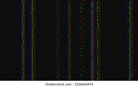 Abstract wallpaper glitch effect. The deformed image of the video signal pixels of the screen of the RGB monitor. Digital noise distortion. Vector illustration.