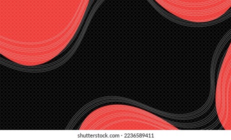 Abstract wallpaper with line curve and red round geometric on dark background vector illustration. Advertisement design.