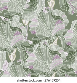 Abstract wallpaper. Seamless floral pattern. Hand drawn illustration of  iris. Beautiful flowers.