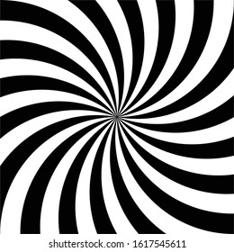 Papel pintado abstracto. Estrella de vórtex. Fondo de ilusión óptica. Diseño de vectores. Fondo blanco y negro a rayas. Elementos giratorios y giratorios. Impresión psicodélica hipnótica para el afiche. Tapa moderna.