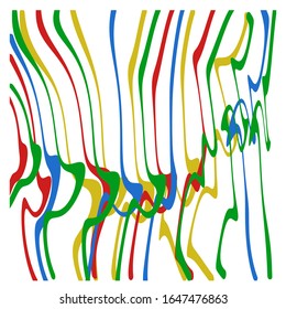 Abstract wallpaper, white liquid background with colorful deformed lines, that flows down. Vector stock illustration in cartoon style.