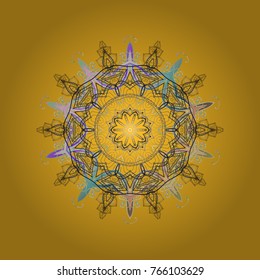 Abstract wallpaper, wrapping decoration. Cute snowflake on yellow, gray and neutral colors. Symbol of winter, Merry Christmas holiday, Happy New Year celebration Vector illustration. Snowflake simple.
