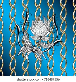 Abstract wallpaper, wrapping decoration. Golden snowflake pattern. Vector golden pattern on blue, white colors with golden element. Winter symbol, Merry Christmas holiday, Happy New Year 2018.