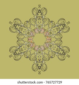 Abstract wallpaper, wrapping decoration. Neutral, gray and brown snow on neutral, gray and brown colors. Symbol of winter, Merry Christmas holiday, Happy New Year celebration Vector. Snowflake simple.
