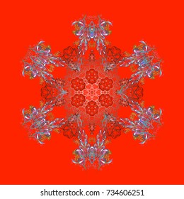 Abstract wallpaper, wrapping decoration. Snowflake simple. Red, gray and brown snow on red, gray and brown colors. Symbol of winter, Merry Christmas holiday, Happy New Year celebration Vector sketch.
