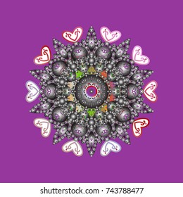 Abstract wallpaper, wrapping decoration. Snowflake simple. Purple, gray and white snow on purple, gray and white colors. Symbol of winter, Merry Christmas holiday, Happy New Year celebration Vector.