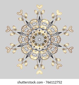 Abstract wallpaper, wrapping decoration. Snowflake simple. Gray, white and brown snow on gray, white and brown colors. Symbol of winter, Merry Christmas holiday, Happy New Year celebration Vector.