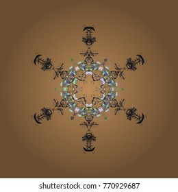Abstract wallpaper, wrapping decoration. Snowflake simple. Beige, gray and brown snow on beige, gray and brown colors. Symbol of winter, Merry Christmas holiday, Happy New Year celebration Vector.