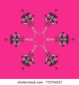 Abstract wallpaper, wrapping decoration. Snowflake simple. Pink, gray and neutral snow on pink, gray and neutral colors. Symbol of winter, Merry Christmas holiday, Happy New Year celebration Vector.