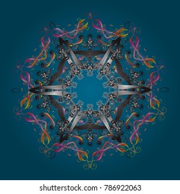 Abstract wallpaper, wrapping decoration. Snowflake simple. Cute snowflake on blue, gray and violet colors. Symbol of winter, Merry Christmas holiday, Happy New Year celebration Vector illustration.