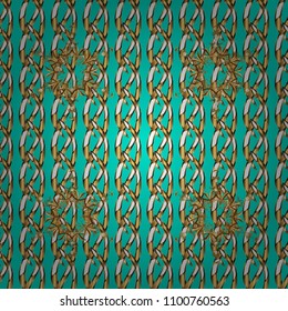 Abstract wallpaper, wrapping decoration. Symbol of winter, Merry Christmas holiday, Happy New Year 2019. Golden snowflake simple seamless pattern. Vector golden pattern on blue, brown and white colors