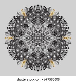 Abstract wallpaper, wrapping decoration. Symbol of winter, Merry Christmas holiday, Happy New Year celebration Vector illustration. Snowflake simple. Snow on gray background.
